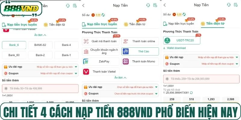 Chi tiết 4 cách nạp tiền 888VND phổ biến hiện nay