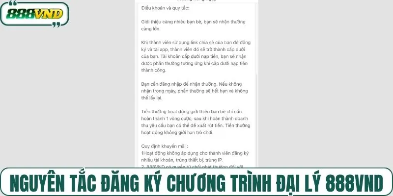Nguyên tắc đăng ký chương trình đại lý 888VND