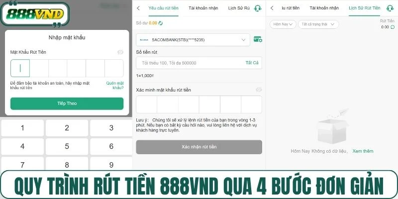 Quy trình rút tiền 888VND qua 4 bước đơn giản